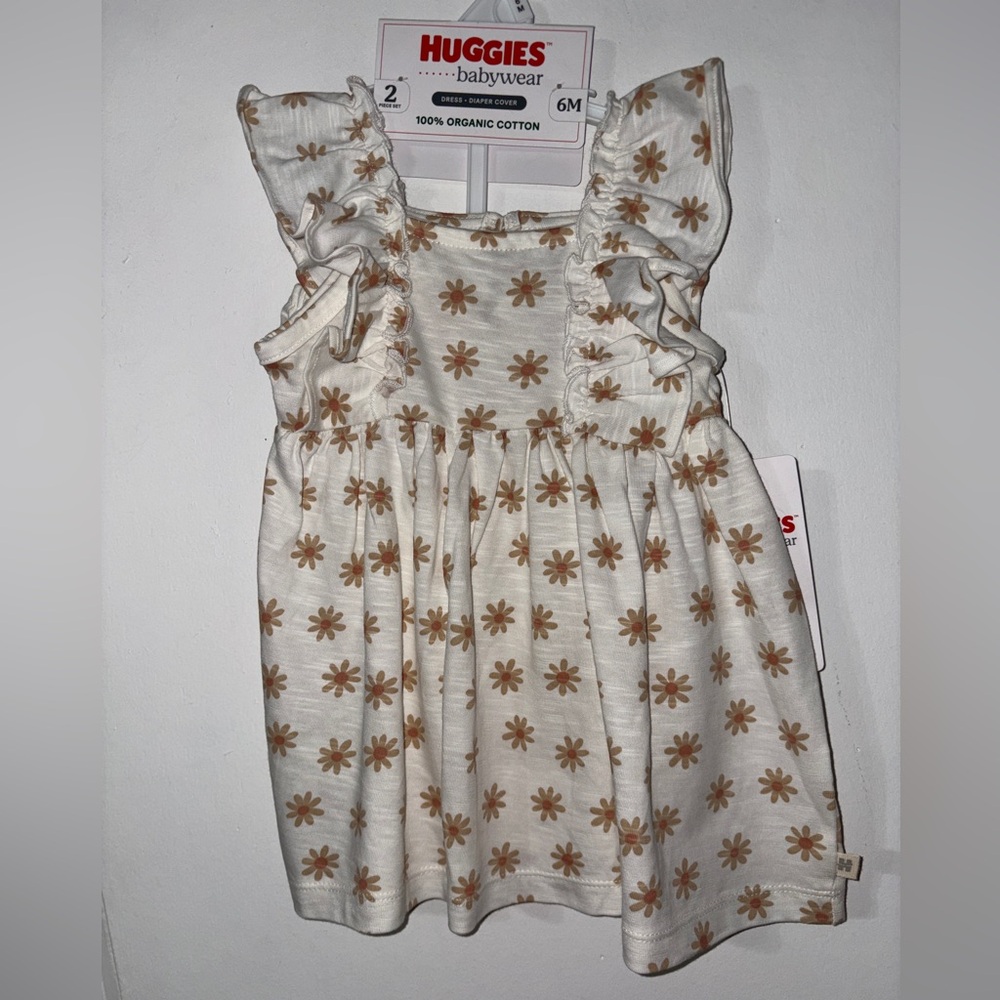 Huggies cream & brown baby dress new 6 months baby
